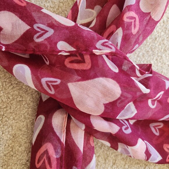 💘 Deep Red Heart Infinity Sheer Scarf 💘 - Picture 2 of 3